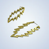 13 Point Lightning Bolt Large Hoop Style Earrings Cast in Yellow Brass