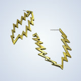 13 Point Lightning Bolt Large Hoop Style Earrings Cast in Yellow Brass