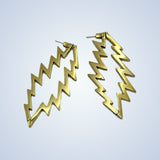13 Point Lightning Bolt Large Hoop Style Earrings Cast in Yellow Brass