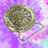 The Wheel Belt Buckle Cast in White & Yellow Brass