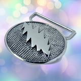 13 Point Lightning Bolt Belt Buckle Cast in White Brass