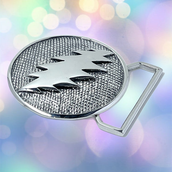 13 Point Lightning Bolt Belt Buckle Cast in White Brass