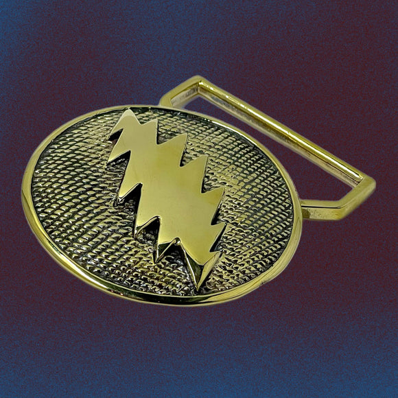 13 Point Lightning Bolt Belt Buckle Cast in Yellow Brass