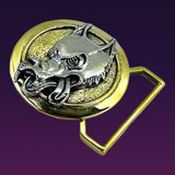Wolf Limited Edition Belt Buckle Cast in Yellow Brass & Sterling Silver