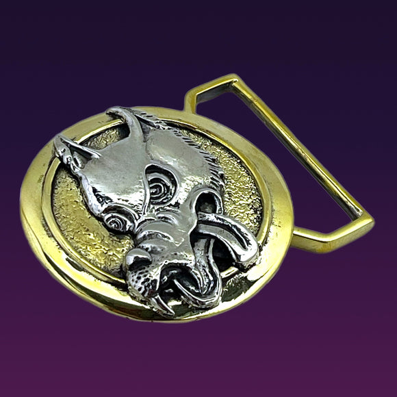 Wolf Limited Edition Belt Buckle Cast in Yellow Brass & Sterling Silver