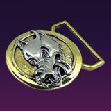 Wolf Limited Edition Belt Buckle Cast in Yellow Brass & Sterling Silver