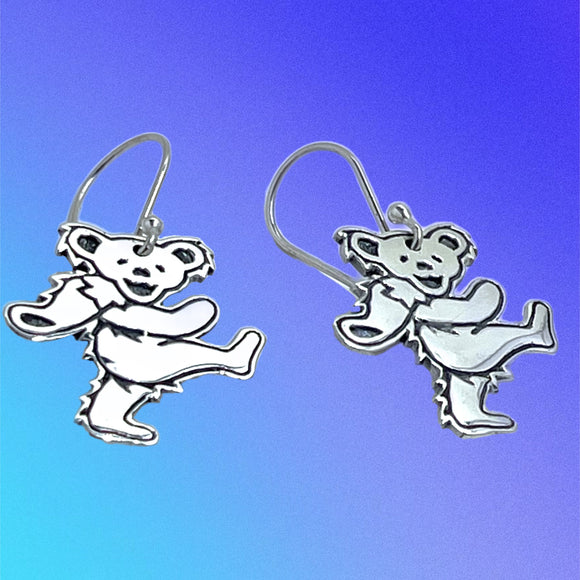 Dancing Bear- Kicking - Earrings Cast in Sterling Silver