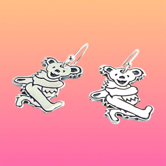 Dancing Bear- Swinging- Earrings Cast in Sterling Silver