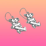 Dancing Bear- Swinging- Earrings Cast in Sterling Silver