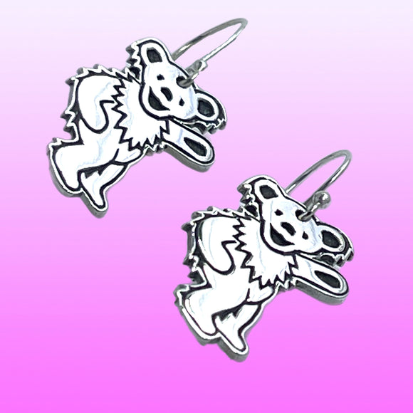 Dancing Bear- Waving- Earrings Cast in Sterling Silver