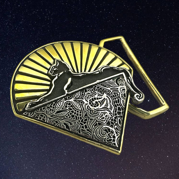 Cats & Lace Limited Edition Belt Buckle Cast in Yellow & White Brass