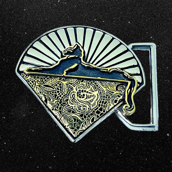 Cats & Lace Limited Edition Belt Buckle Cast in White & Yellow Brass