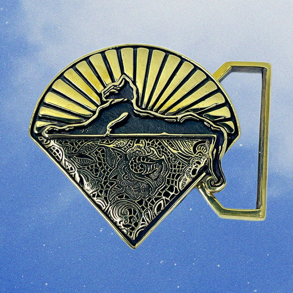 Cats & Lace Limited Edition Belt Buckle Cast in Yellow Brass
