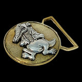 Alligator Belt Buckle Cast in Yellow Brass & Sterling Silver