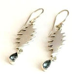 13 Point Lightning Bolt Sterling Silver with Faceted Blue Topaz Drop Earrings