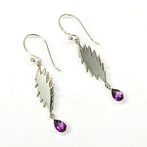 13 Point Lightning Bolt Sterling Silver with Faceted Amethyst Drop Earrings