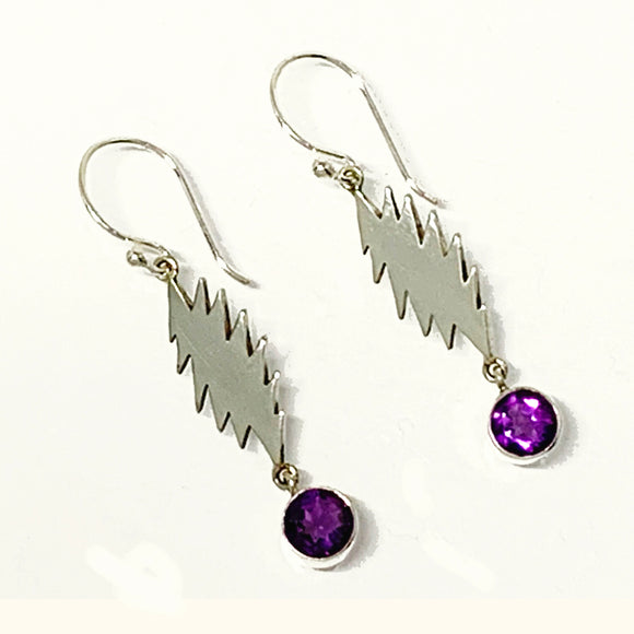 13 Point Lightning Bolt Sterling Silver with Faceted Amethyst Earrings