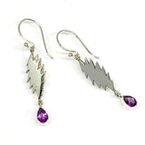 13 Point Lightning Bolt Sterling Silver with Faceted Amethyst Drop Earrings