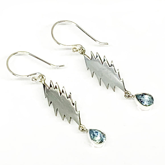13 Point Lightning Bolt Sterling Silver with Faceted Blue Topaz Drop Earrings