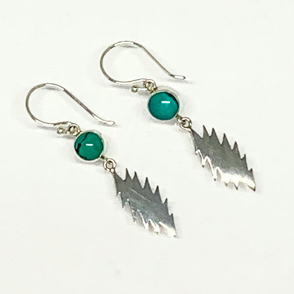 13 Point Sterling Silver  Lightning Bolt with Natural Turquoise Earrings