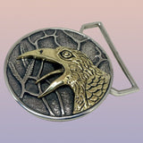 The Raven Belt Buckle Cast in White and Yellow Brass