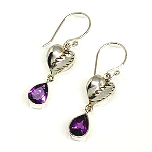 Heart & Bolt Sterling Silver with Faceted Amethyst Drop Earrings
