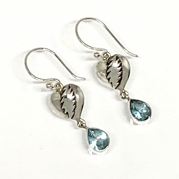 Heart & Bolt Sterling Silver with Faceted Blue Topaz Drop Earrings