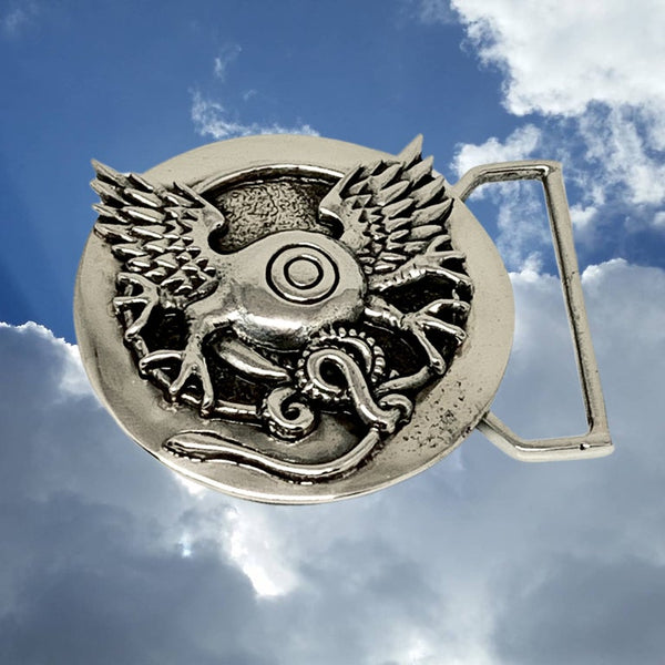 100mics Limited Edition Flying Eye Belt Buckle Cast in White Brass