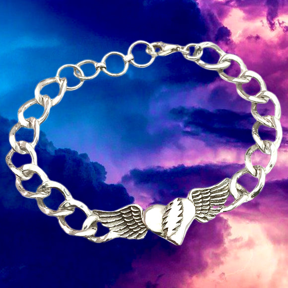 NFA Heart Bolt with Wings Bracelet Cast in Sterling Silver 7-8