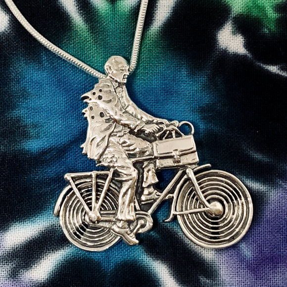 Albert Hofmann Bicycle Day Tribute Pendant Cast in Sterling Silver on a Silver Chain