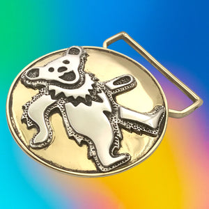 Dancing Bear Belt Buckle Cast in Yellow Brass and Sterling Silver