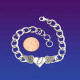 NFA Heart Bolt with Wings Bracelet Cast in Sterling Silver 7-8"