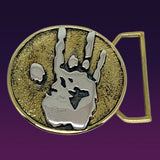 Jerry Hand Print Belt Buckle Cast in Yellow Brass & Sterling Silver