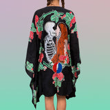 GD Inspired "Kiss" Kimono with Batik Roses and Bolt in Black