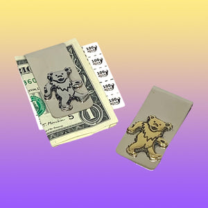 Dancing Bear Money Clip Cast in Yellow or White Brass