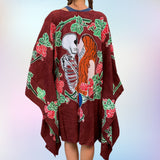 GD Inspired "Kiss" Kimono with Batik Roses and Bolt in Burgundy