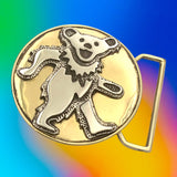 Dancing Bear Belt Buckle Cast in Yellow Brass and Sterling Silver
