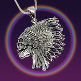 Indian Skull Pendant Cast in Sterling Silver on Chain