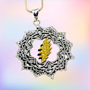 The Lotus Bolt Pendant Cast in Sterling Silver with 18k Gold on Sterling Silver Chain