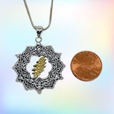 The Lotus Bolt Pendant Cast in Sterling Silver with 18k Gold on Sterling Silver Chain