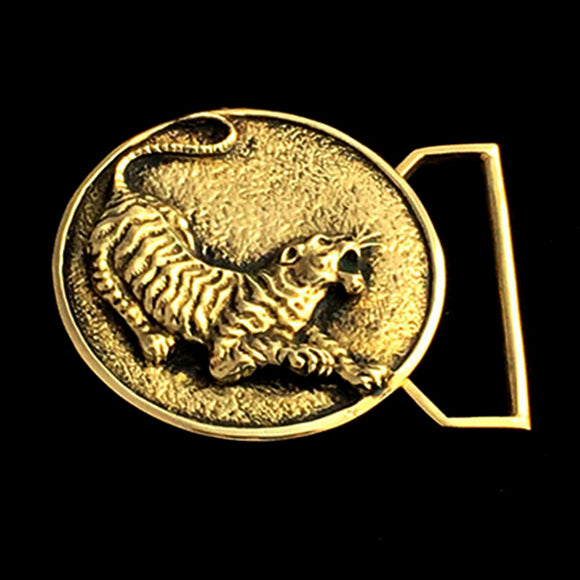 The Tiger Belt Buckle Cast in Yellow Brass