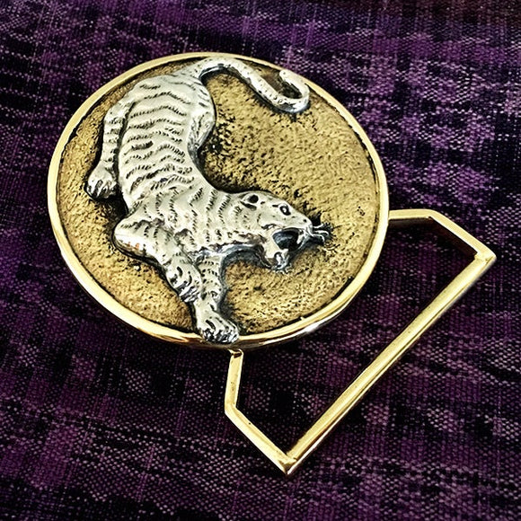 The Tiger Belt Buckle Cast in Yellow Brass & Sterling Silver