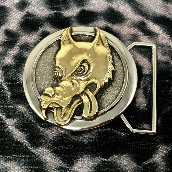 Wolf Limited Edition Belt Buckle Cast in White & Yellow Brass